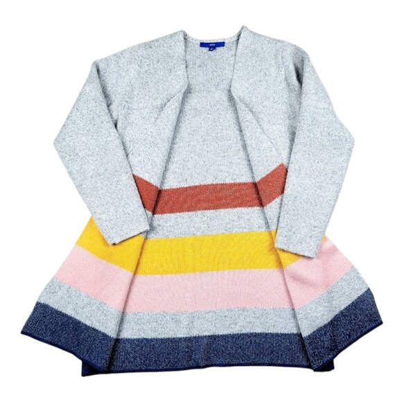 Womens L Apt. 9 Warm Open Front Knit Duster Grey Multi-Color Striped Cardigan - Picture 8 of 12